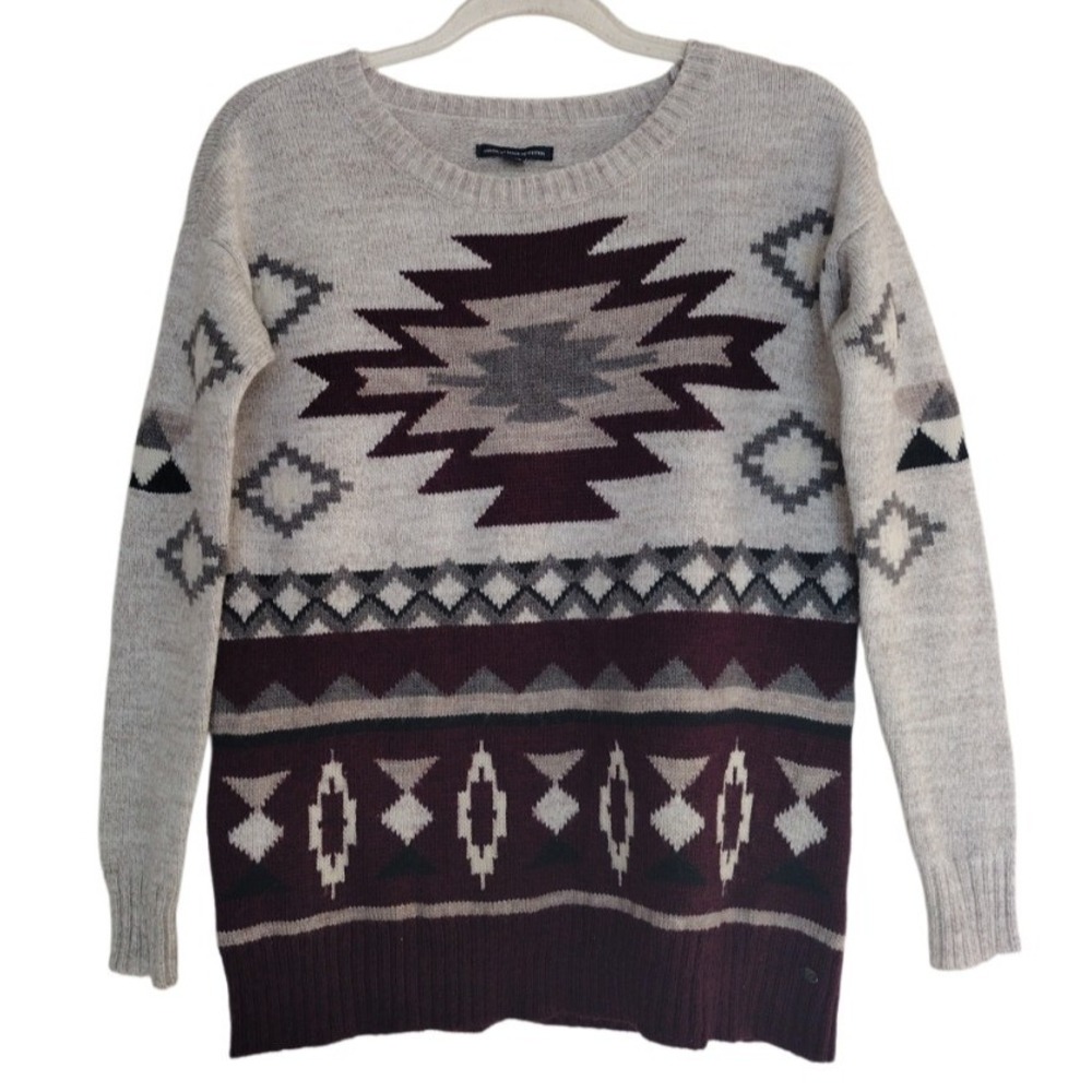 American Eagle Sweater Womens XS Beige  Wool Blend Aztec Southwestern‎ Tribal